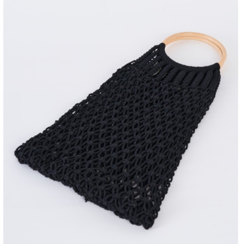 Macrame Bag with Wood Handles - Picture 4 of 4